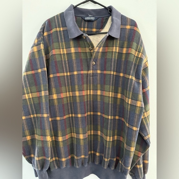 VTG Lands End Quarter Zip Pullover Sweatshirt Jacket Plaid Flannel Multi Color M - Picture 2 of 11